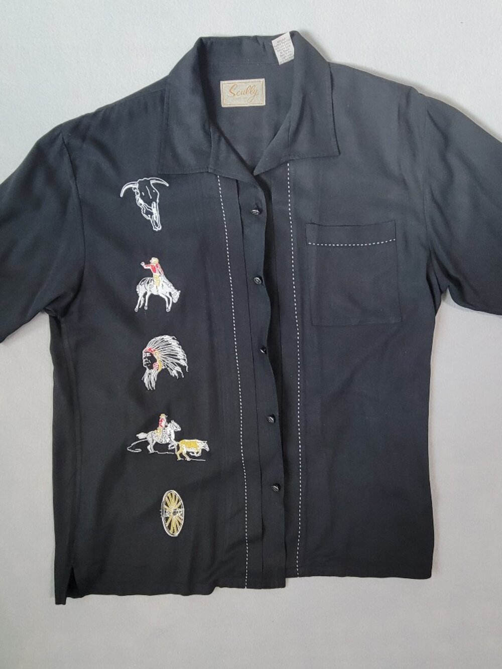 Vintage Scully 100% Silk Western Shirt L Embroidered Cowboy Rodeo Y2K Rare